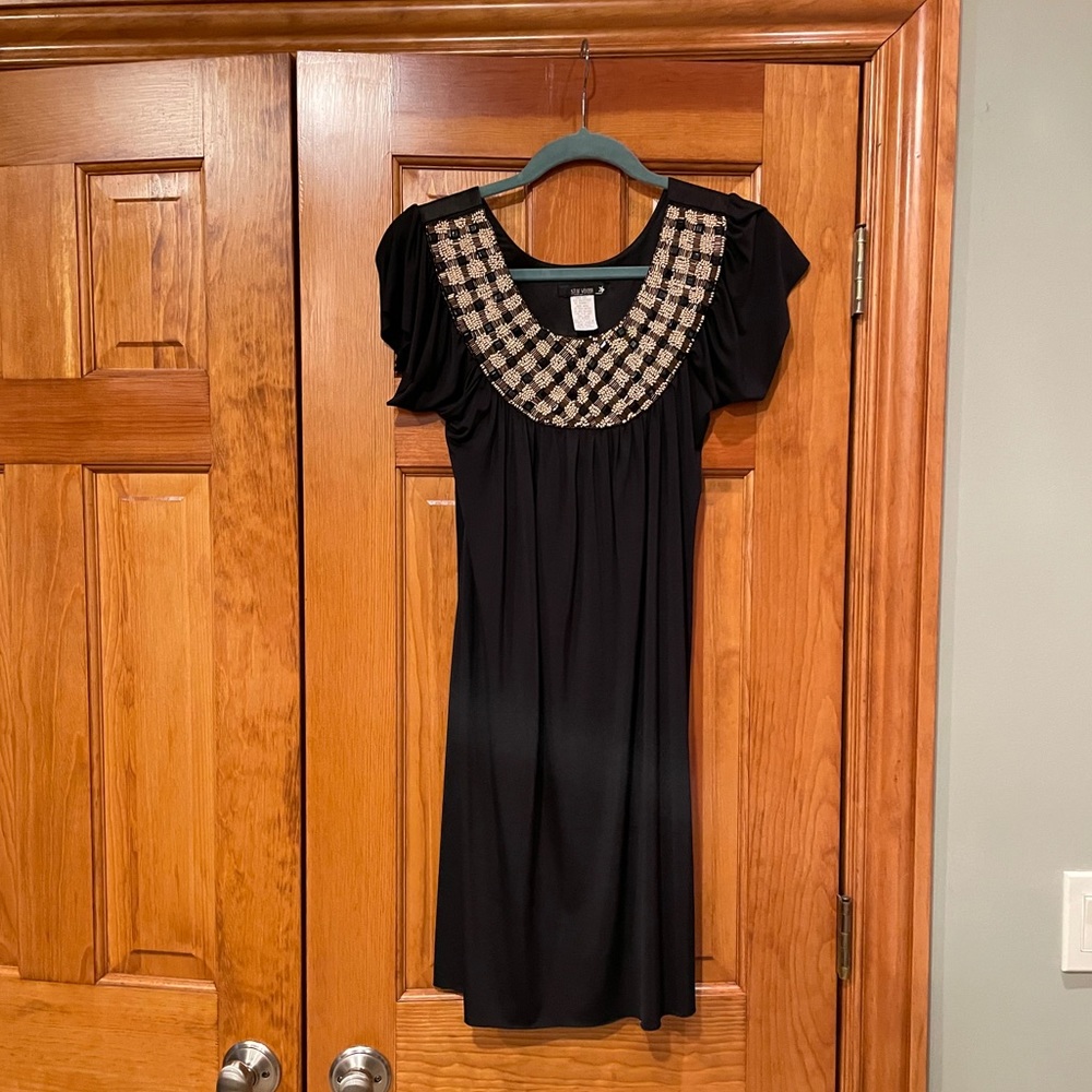 Star Vixen Black Beaded Bib Midi Dress Size Small